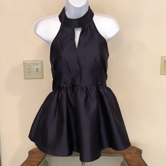 Sugar + Lips Tops - SUGAR LIPS navy blue peplum halter top